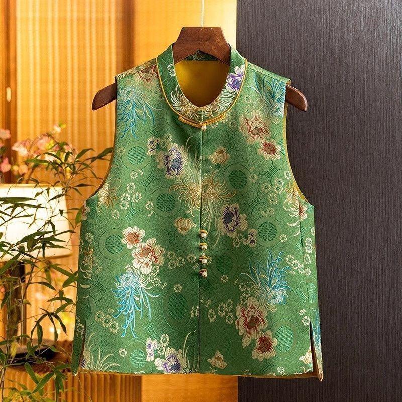 2025 spring new product buckle antique vest outer top print embroidery stacked vest women