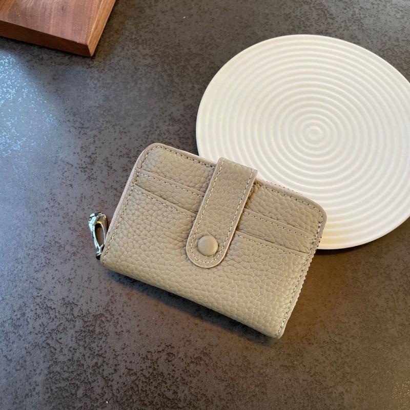 First-layer Cowhide Organ Multi-card Card Bag Women's Cover Zipper Change Purse Leather ID Clip Short