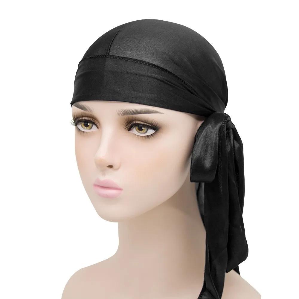 Unisex Adult Satin Long Tail Doo Rag Durag Bandanas Cap Pirate Hat Turban Men Hip Hop Headband Biker Headwrap Women Headwear