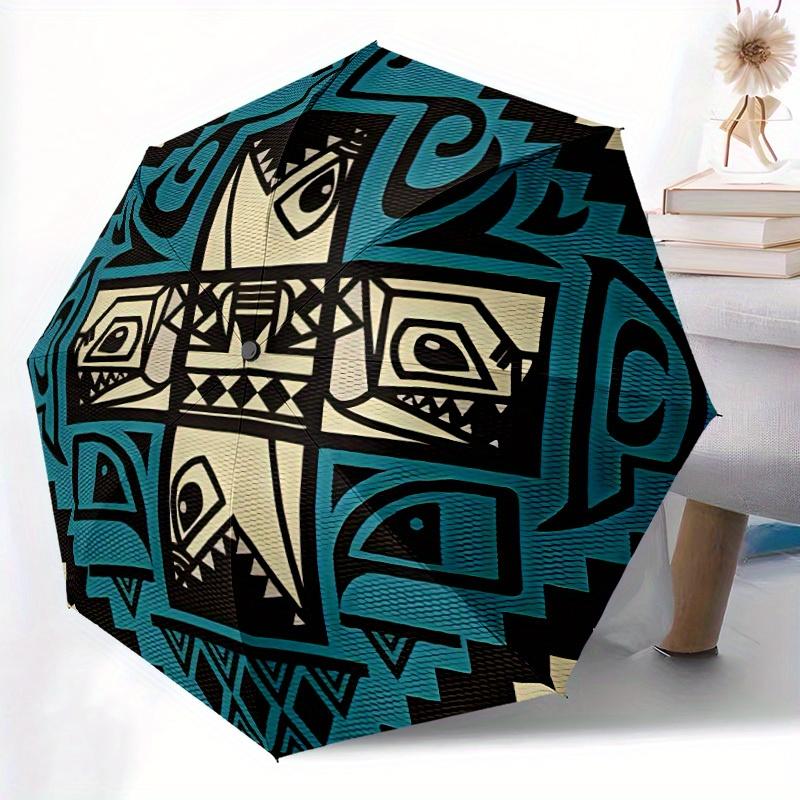 1pc Tribal Pattern Automatic Open/close, All-Season Portable Folding Umbrella, Travel, Everyday, Formal Events - Compact Luxury Parasol, Outdoor Acces