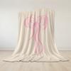 Blush Ribbon Bow Flannel Blanket Warm Soft Halloween Christmas Couch Warm Cozy Decorative Decor Gift for All Season