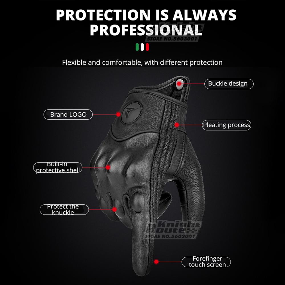 Genuine Leather Motorcycle Gloves Winter Moto Gloves Men Summer Goatskin Motorbike Touch Screen Fist Joint Protect