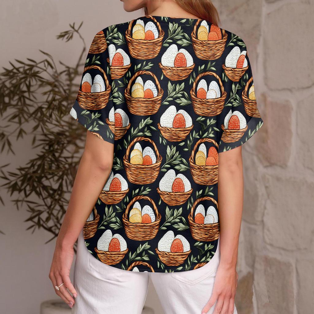 Women's Fashionable Casual Everyday Versatile Easter Print Slim-Fit Summer Short-Sleeve Top