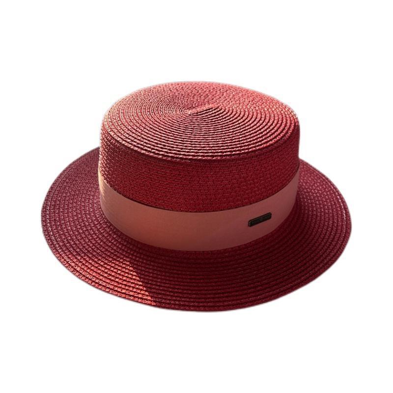 Flat top hat women's summer vacation seaside Panama hat flat edge French beach hat braided sunshade sunscreen top hat