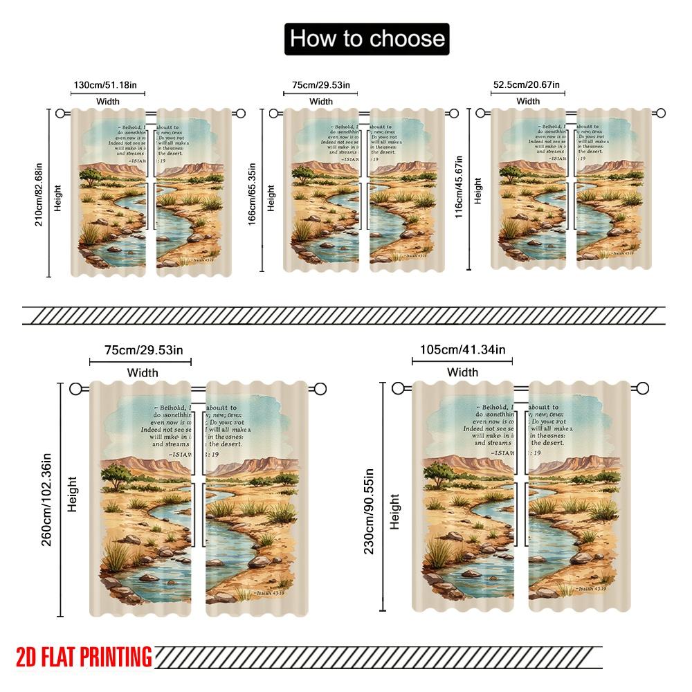 2pcs 2D Flat Printing Curtain Isaiah 43 19 Desert Streams 100% Polyester Fabric Without Electricity Holiday Decorations Use for