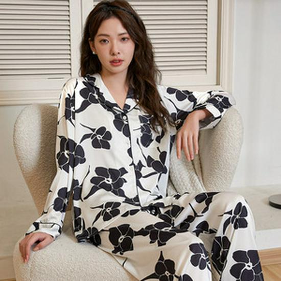 Clearance: Spring/Summer Ice Silk Pajama Set for Couples - Women's Imitation Silk