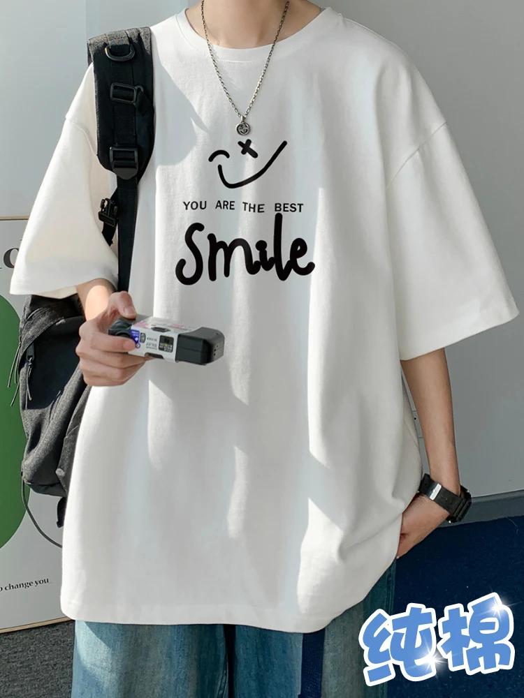 100% Cotton Printed Short Sleeve T-shirt Men's Half-sleeved Men's Fashion Brand Ins American Loose Body Shirt Men's Top