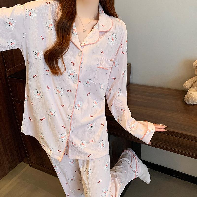 Sweet Cartoon Pajamas Women'S Spring New Long-Sleeved Trousers Cute Student Loungewear Set