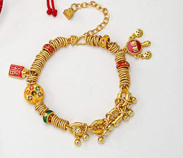 Gold Sand Zodiac Red Rope Braided Bracelet - Retro, Versatile & Luxurious Series