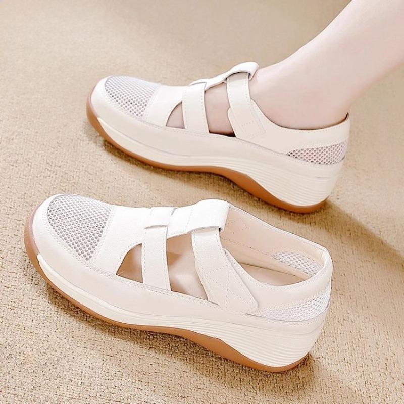 Sandals Women's Soft Leather Summer New Flat Bottom Non-slip Breathable Single Shoes Comfortable Hollow Soft Sole Large Size Hole Shoes