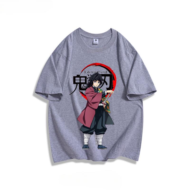 Popular anime demon slayer print 100% pure cotton short sleeved summer men's outdoor casual fashion comfortable streetwear