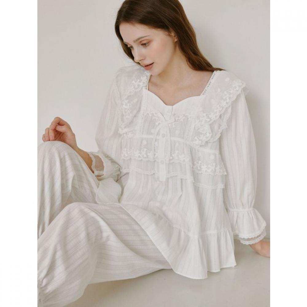 Lunaluz Damen S Baumwolle Quadratischer Ausschnitt Langarm Zweiteiliger Pyjama Angleling
