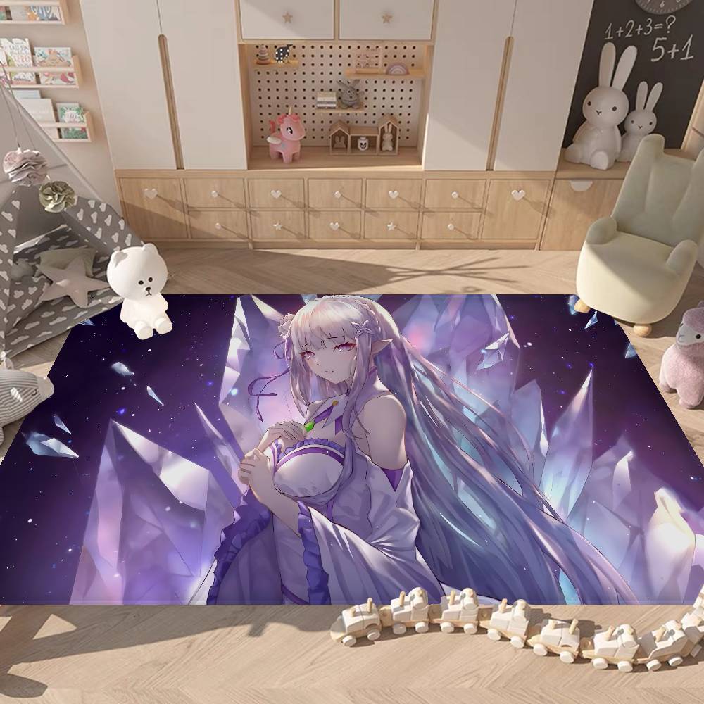 Emilia ReZero Anime Girl Floor Mat INS Style Soft Bedroom Floor House Laundry Room Mat Anti-skid Household Carpets