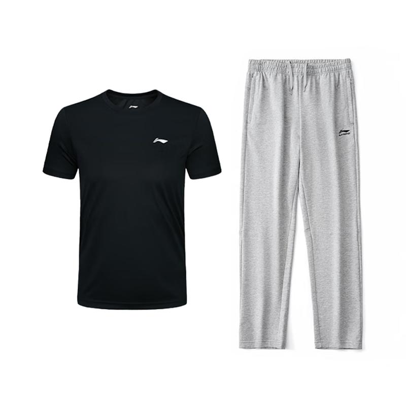 

Li-Ning Plain Logo Simple Classic Quick-Drying Breathable Versatile Round Neck Pullover Short Sleeve T-Shirt Casual Sports Set AHSQ777-1+AKLVJ51-1 M