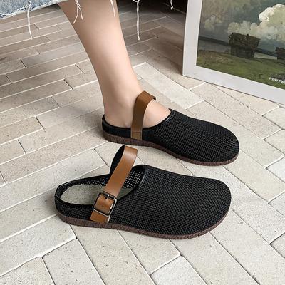 Women's Flyknit Closed-Toe Slides - Breathable Retro Sandals with Cloud Cushion Sole, Versatile Outdoor-Ready Mules for Daily Outfits