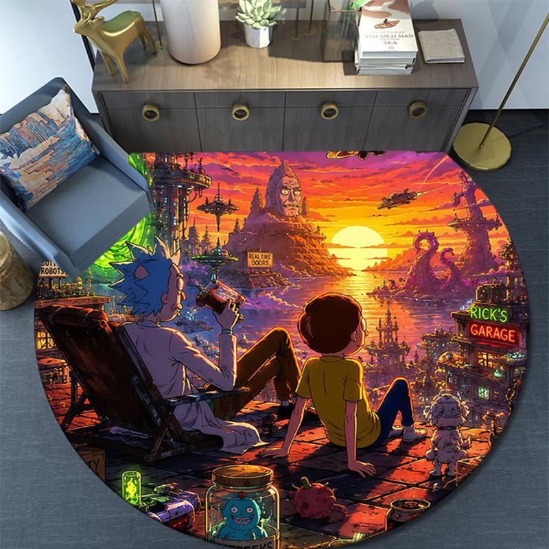 Rick and Morty2 Round Area Rug,Carpet Rug for Living Room Bedroom Sofa Playroom Decor,Non-slip Floor Mat