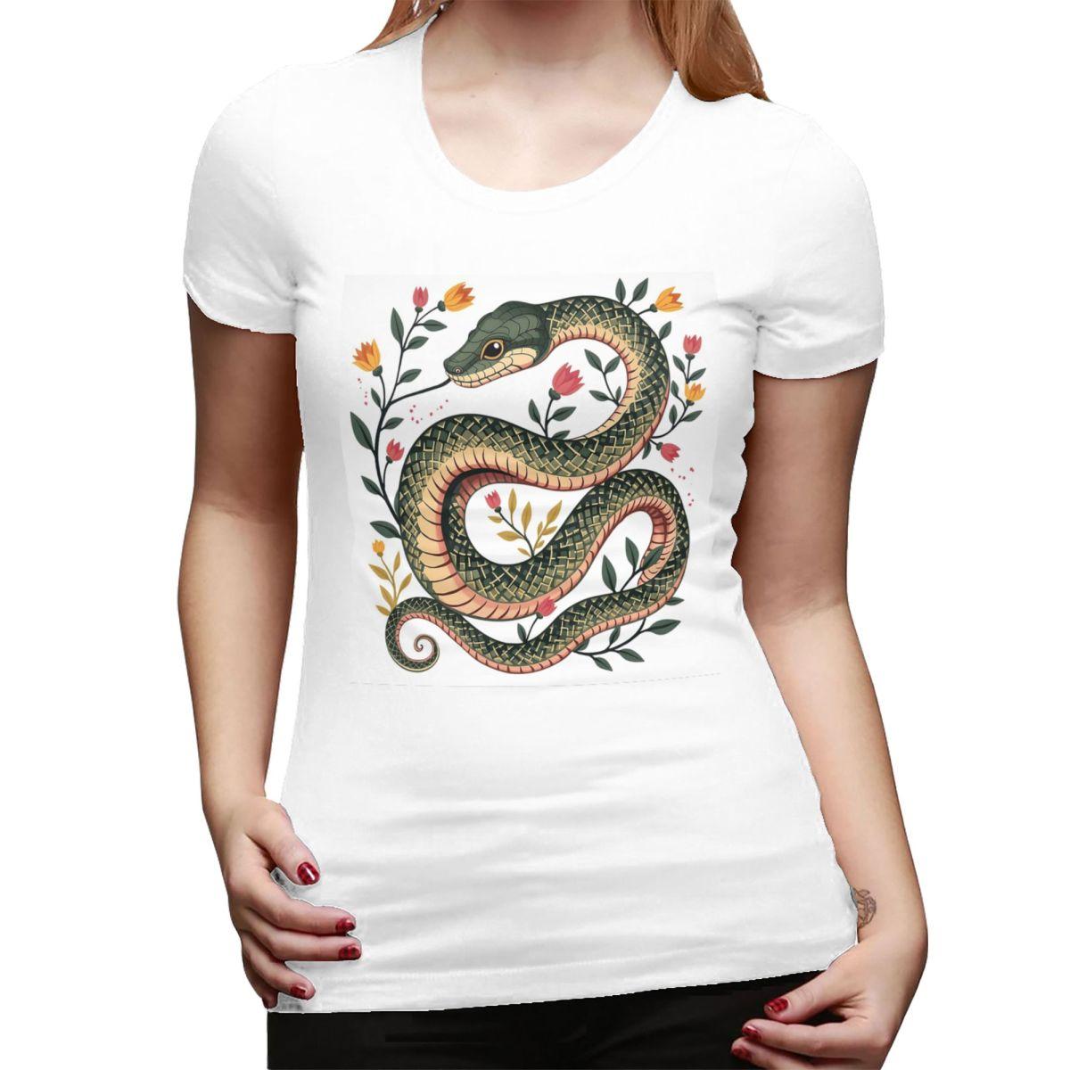 

Botanical Serpent Nature Inspired TShirt for Women ONeck Streetwear T Shirts Womens Short Sleeve Summer Clothes Tops S