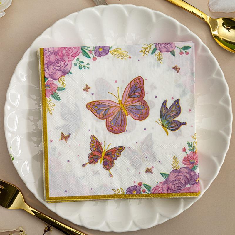 20 buc/pachet 33x33cm Fluture Floare Șervețel de Hârtie De Unică Folosință Cocktail Nuntă Petrecere de Zi de Naștere Pătrat cu 2 Straturi Șervețele de Masă