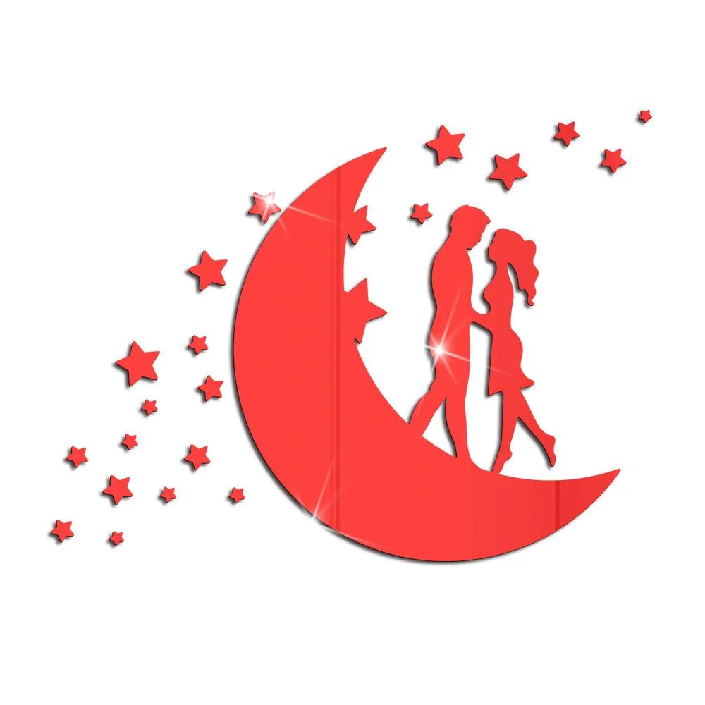 Girls Moon 3D Mirror Stickers Akrylová samolepicí tapeta Diy Moderní akrylová samolepka na zrcadlo Rám Obývací pokoj Domácí dekorace