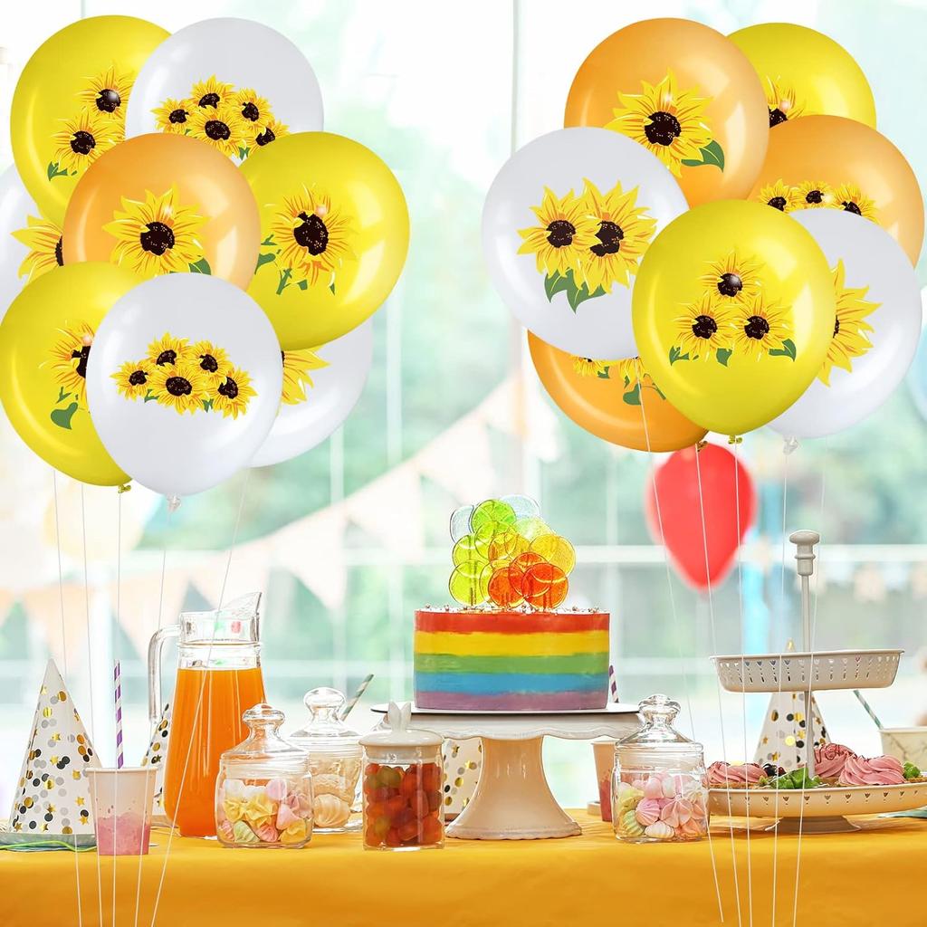 45 Pieces Sunflower Balloons Decorations 12 Inch Sunflower Yellow White Balloons for Summer Honeybee Themed Party Baby Shower Birthday Wedding Party