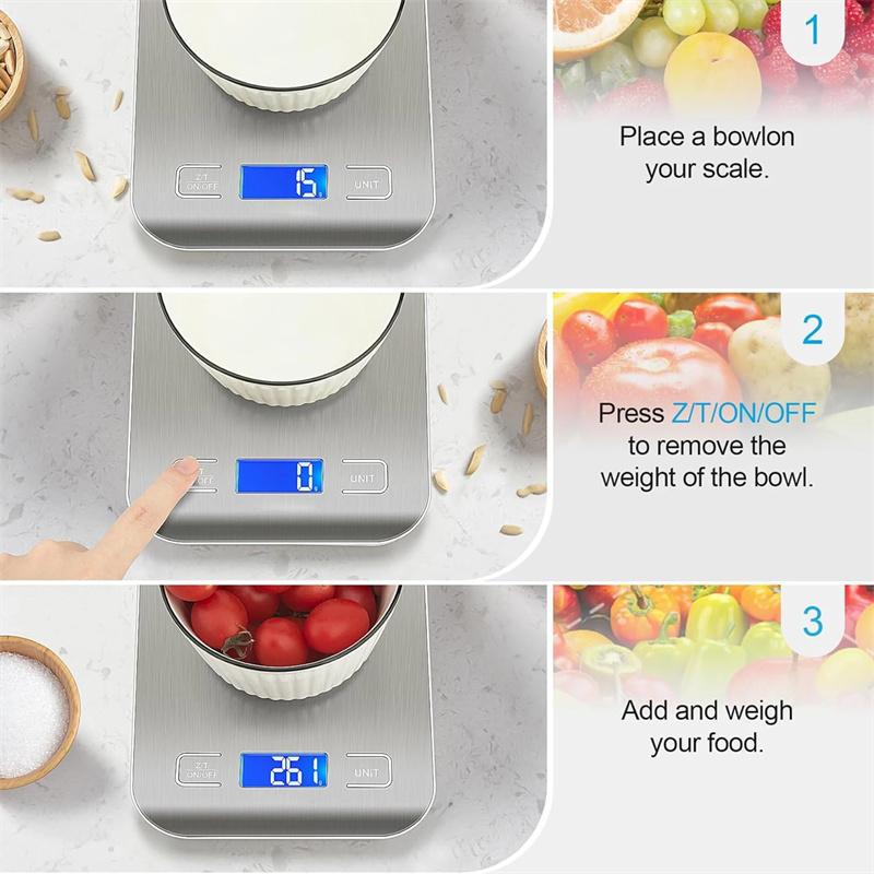 10kg/g Kitchen Scale Food Scale Digital Stainless Steel Electronic Scale Precision Food Scale Weight Scale Portable Gram Scale