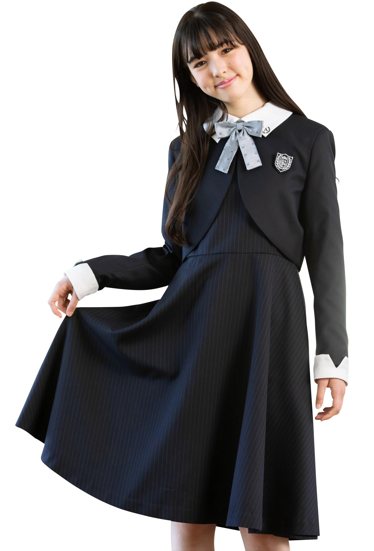 

Graduation Ceremony Elementary School Girls Suit Clothes Formal set of bolero dress ribbon tie Aiden NVY 160cm [Arisana] Children s (4-piece + + +