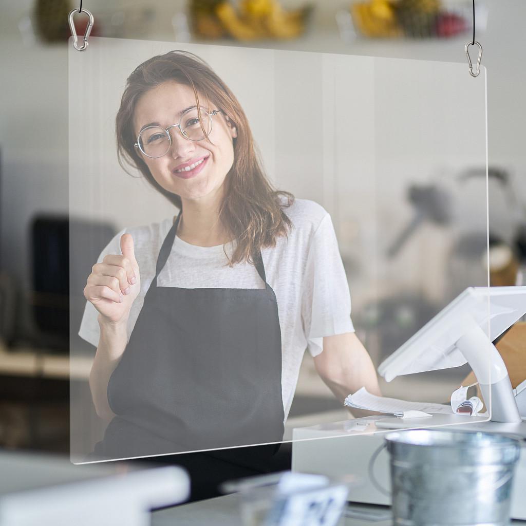 

(SU)Подвесной акриловый счетчик безопасности для защиты кассира 40 x 40 см