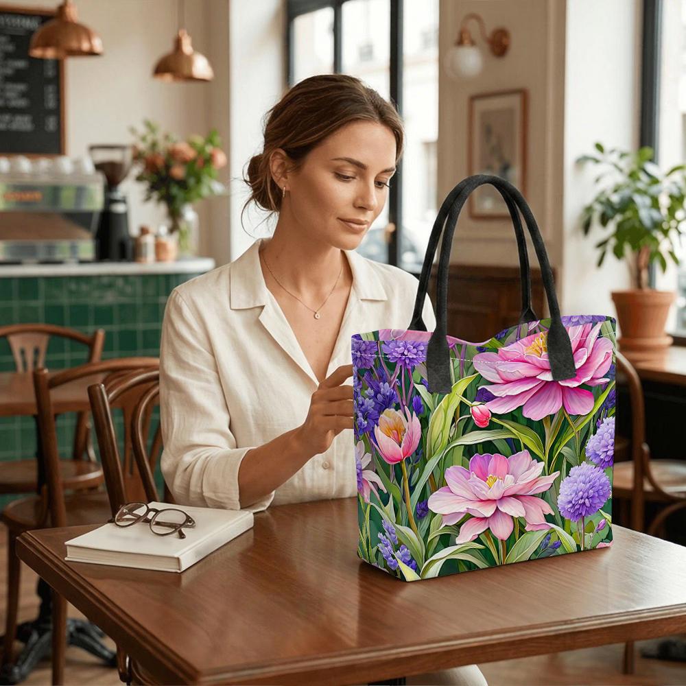 Floral Printed Women Tote Bag Fashion Large Capacity Canvas Shoulder Bag for Daily Shopping
