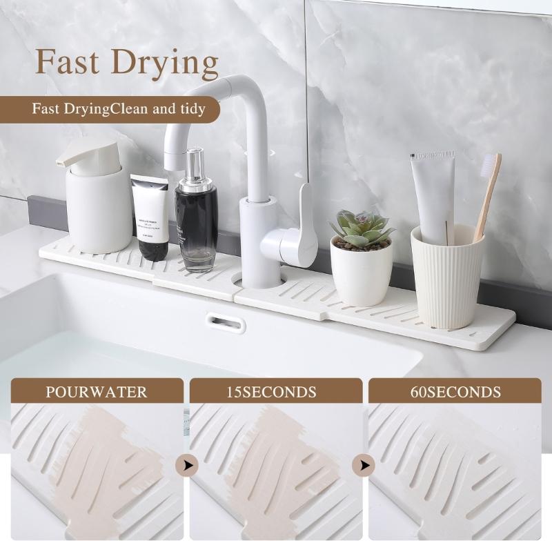 Sink Drip Catcher Mats Silicones Faucet Base Pad With Sloped Water Channel for Kitchen and Bathroom Countertops