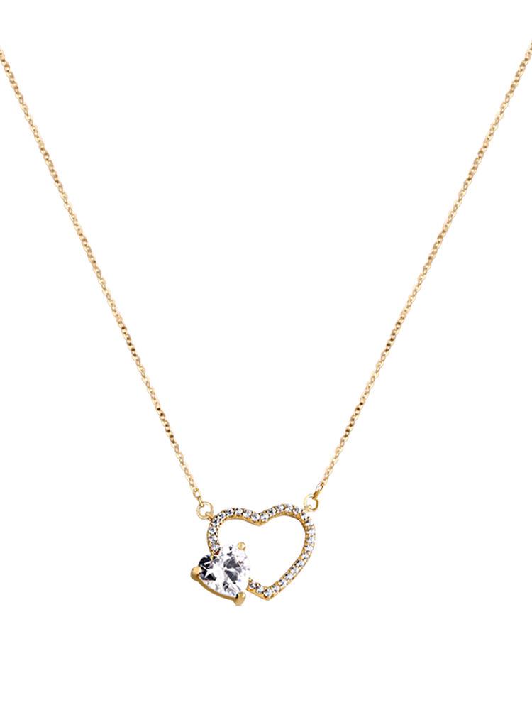 Elegant 14K Gold-Plated Sterling Silver Heart Pendant Necklace with Zircon