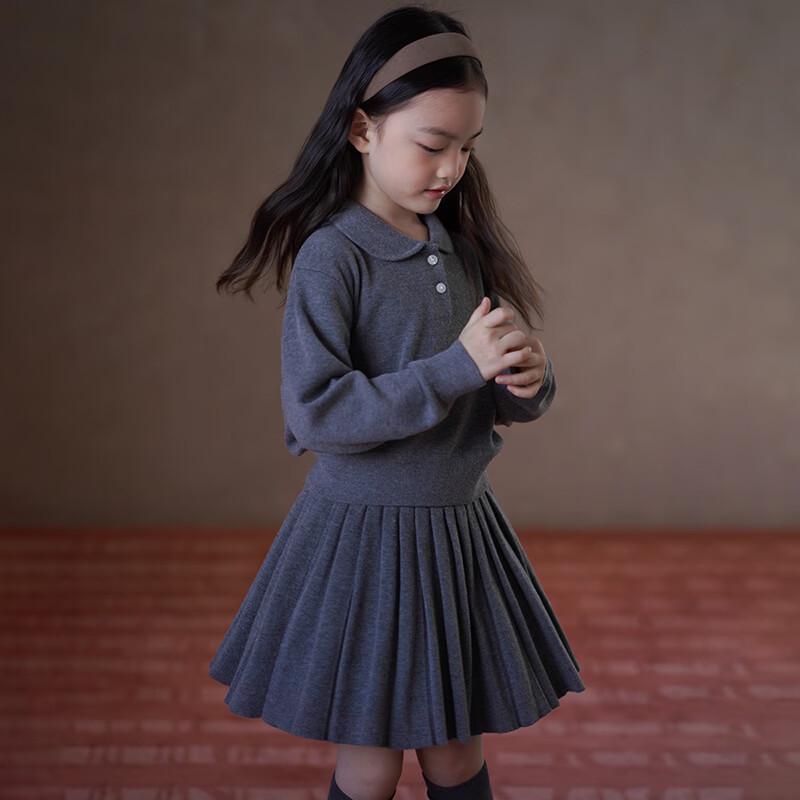 Hacikis Girls' Preppy Peter Pan Collar Knit Top & Pleated Skirt Collection