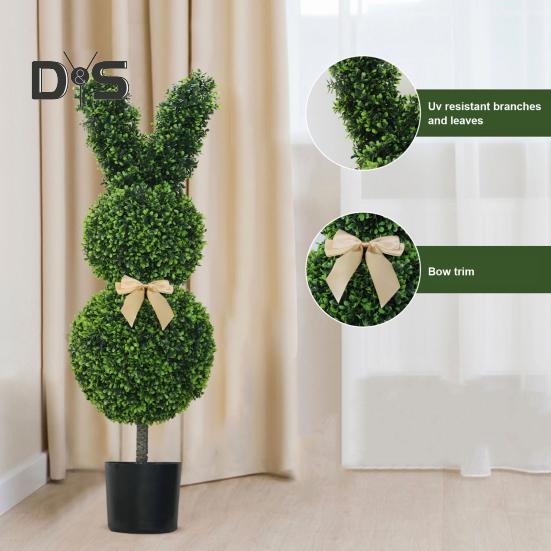 1/2Pcs Easter Bunny Artificial Plants Stake with LED Light Strip Outdoor Garden Patio Yard Lawn Bowknot Rabbit Faux Greenery Spike Decoration