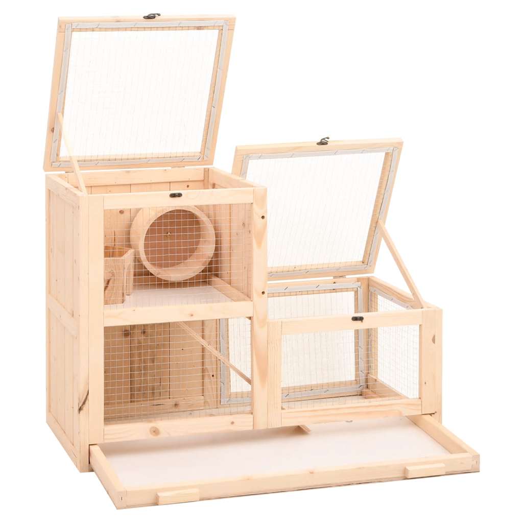 Vidaxl Hamster Cage, 81X40X60 Cm, Solid Fir Wood