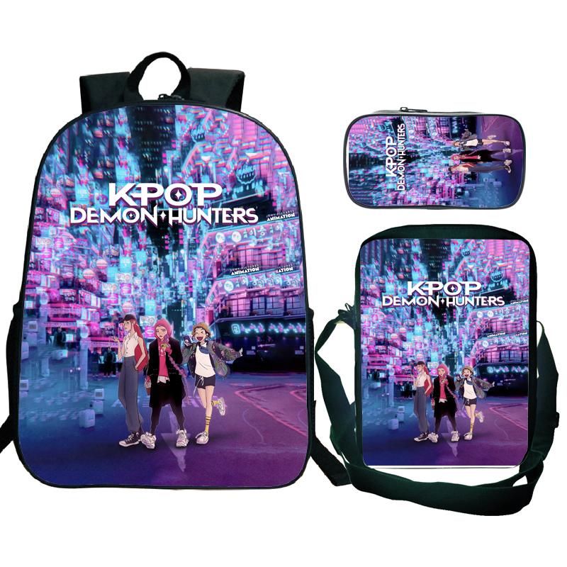 3tlg KPop Dämonenjäger Rucksäcke Huntrix Mädchen Kinder Studenten Schultaschen Zoey Rumi Mira Saja Jungen Kinder Schultaschen Unisex Mochila