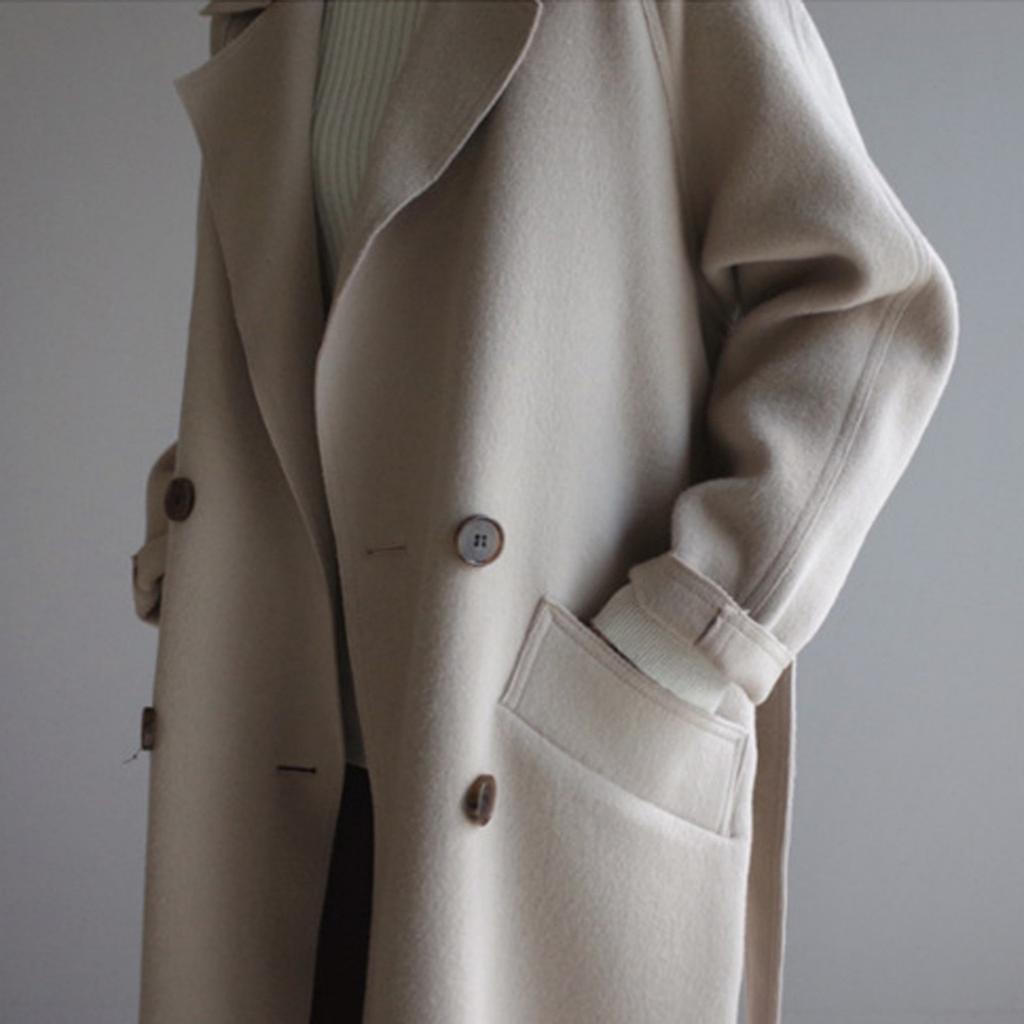Fashionable Women's Loose Over-the-Knee Belted Wool Coat
