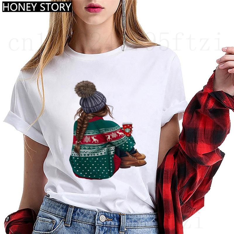 Fashion Cartoon Christmas Tree Graphic Women T-Shirts Summer Short Sleeve O-Neck Female Tops Streetwear Y2K Clothing