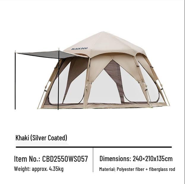 BLACKDOG Hexagonal Quick-Setup Tent: Automatic Open, UV and Rain Protection, Outdoor Camping Shelter 3-Person
