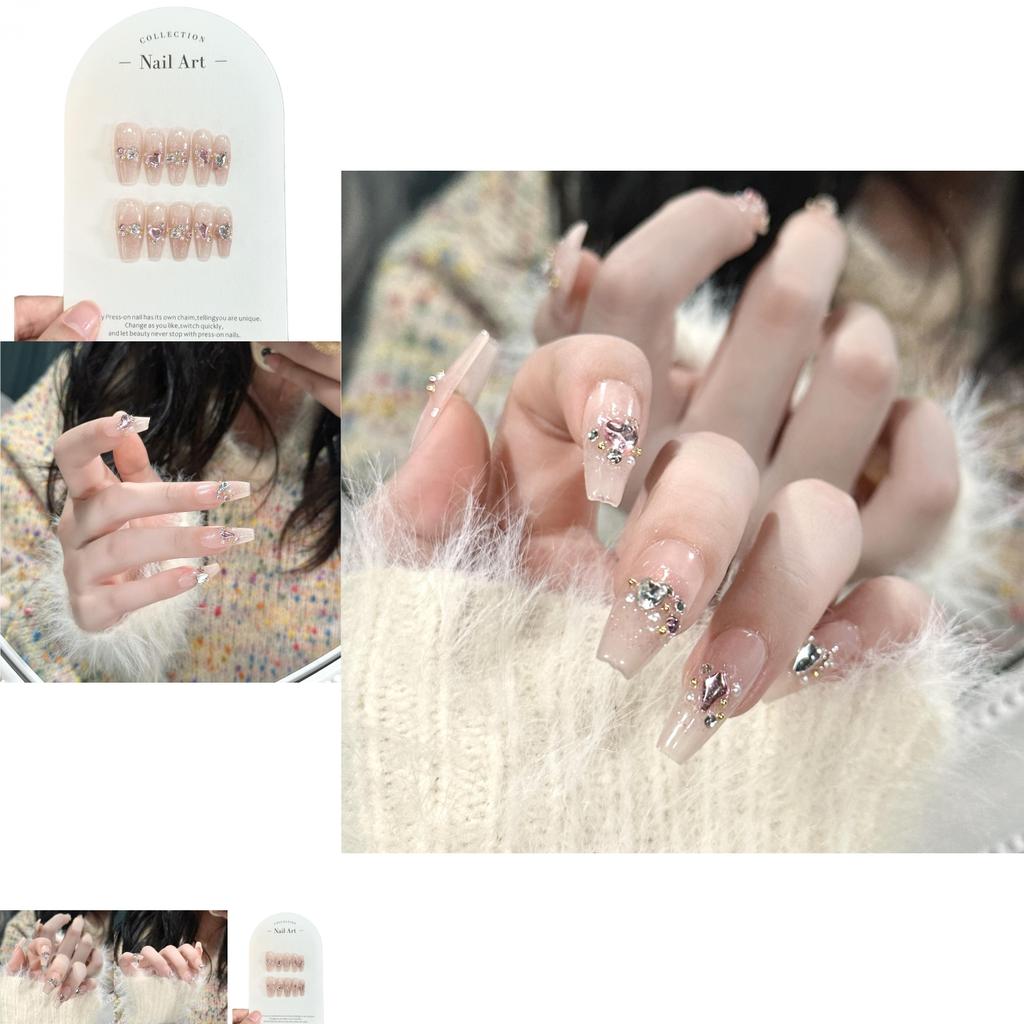 Exquisite Bridal Nail Tip With Galaxy Diamond Radiant Translucent Stylish Detachable