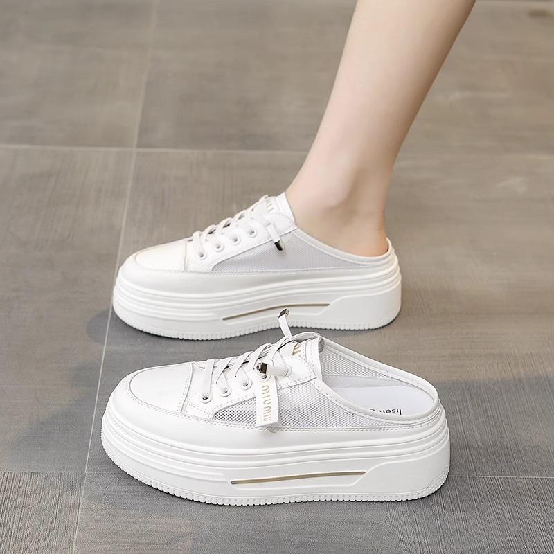 2025 summer new bag head half slippers women's outer wear shoes casual one-pedal lazy thick-soled white shoes sandals