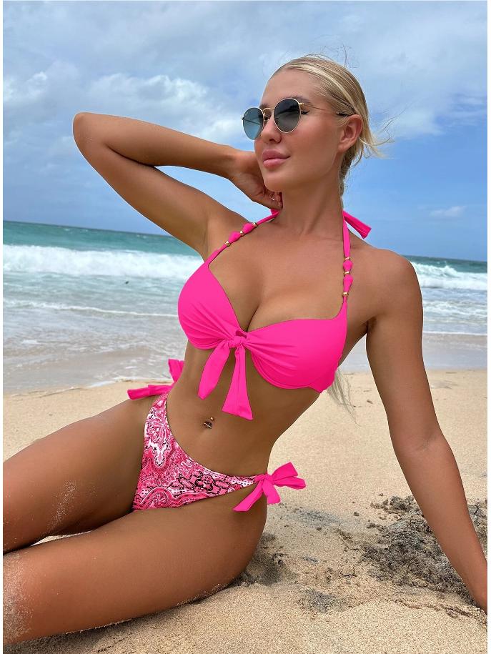 2024 Europäischer & Amerikanischer Bandage Bikini Bademoden Set - Damen Neuer Druck