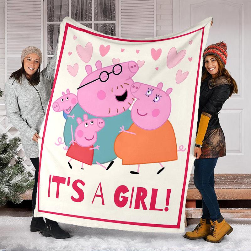 1pc Peppa Pig6 Theme Blanket - Digital Print, Polyester, Cozy for All Seasons, Perfect for Outdoor, Camping, and Travel