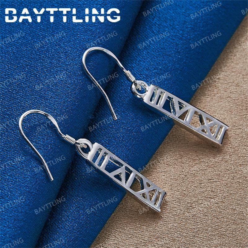 Stylish 925 Sterling Silver Delicate Rectangular Hollow Out Pendant Earrings for Women Elegant Wedding Jewelry Gift Accessories