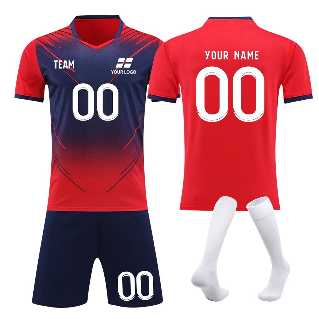 Customizable Soccer Jersey and Shorts Set Polyester Athletic Uniform Personalized Number Print Design