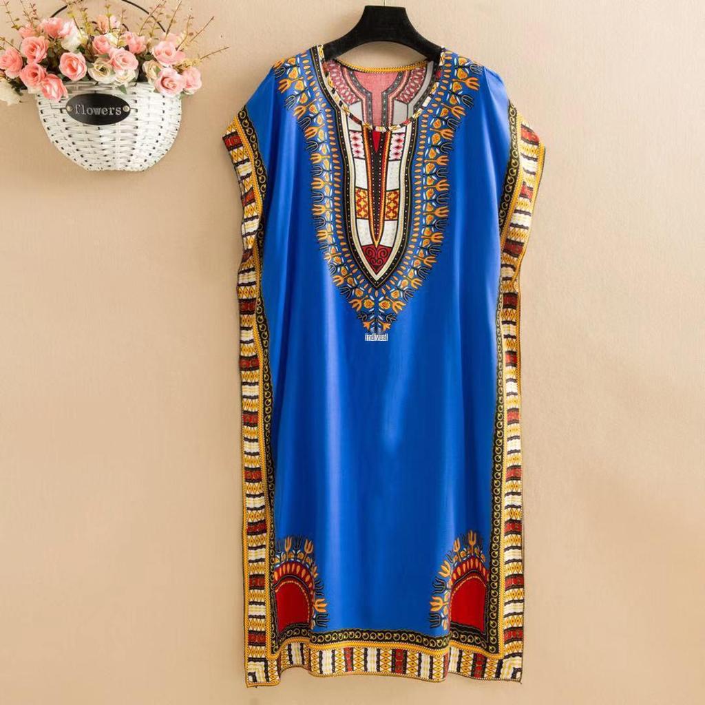 Summer Cotton Silk Loose Fit Mid-Length Bat Sleeve Dress for Women - Plus Size, Belly Covering, Slimming Beach Dress for Moms