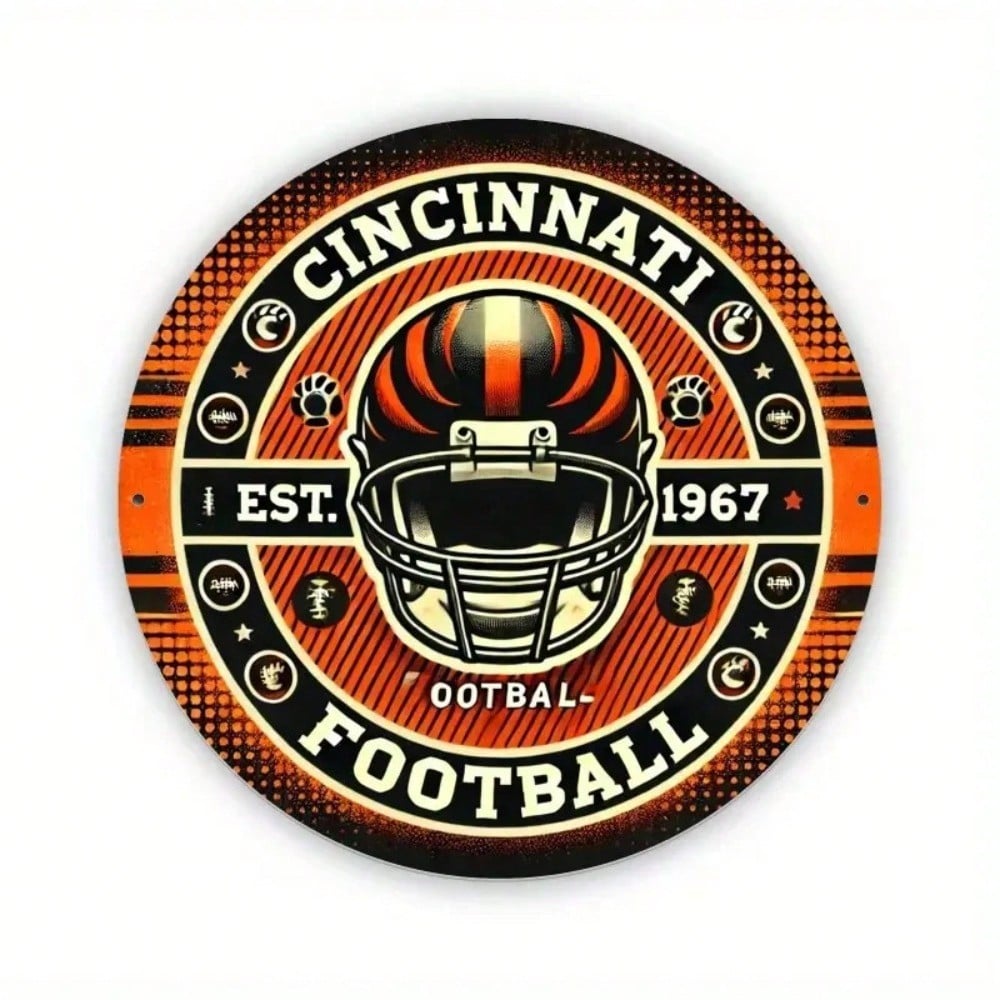 Винтажная жестяная табличка для фаната Cincinnati Bengals 12x8 Декор для стены NFL 20x20