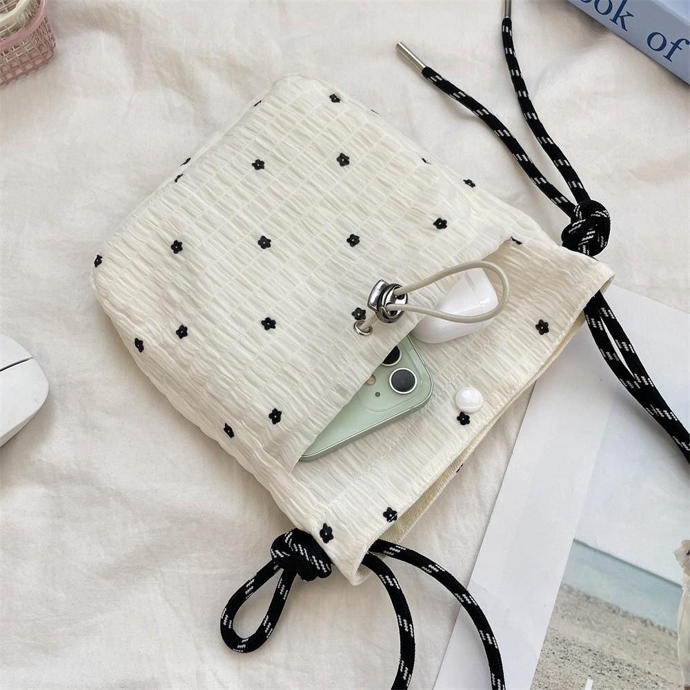 Borsa a tracolla in tela con coulisse stile minimalista Piccola portamonete leggera Borsa per cellulare con stampa floreale Donna Ragazza
