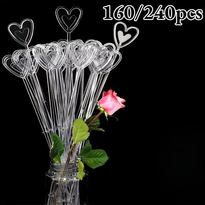 160/240pcs Plastic Heart-Shaped Flower Card Holders Clear Elegant Tabletop Display Stands for Card Photo Citrus Flowers Weddings