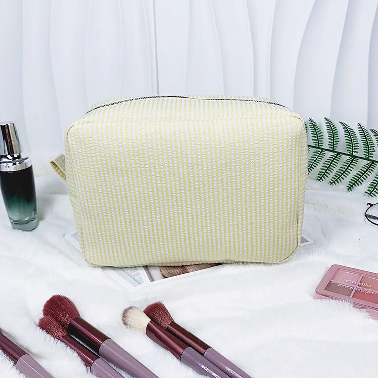 Vintage American Cotton Makeup Bag With Striped Pattern For Travel And Daily Use