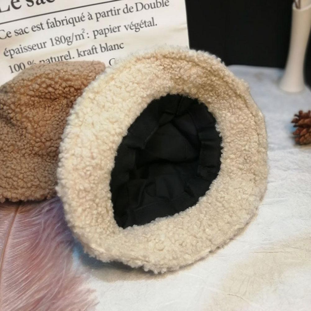 Lady Autumn Winter Fleece Fisherman Hat Solid Color Embroidery Letter Warm Plush Basin Cap