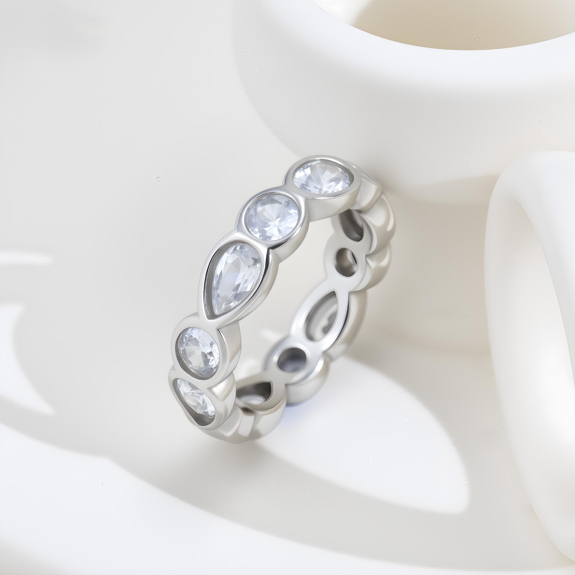 

Japanese Korean Zircon Stainless Steel Ring: Elegant, Unique Design for Women Size 8